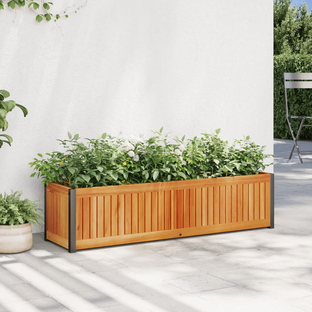 Jardinera con 2 maceteros de ratán sintético gris 90x20x40 cm