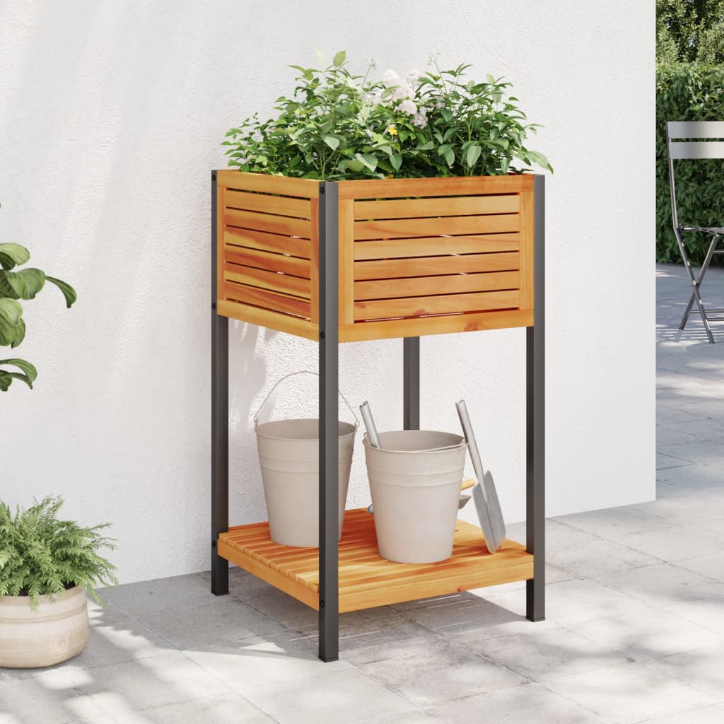 Jardinera con estante de madera maciza de pino 111,5x54x81 cm