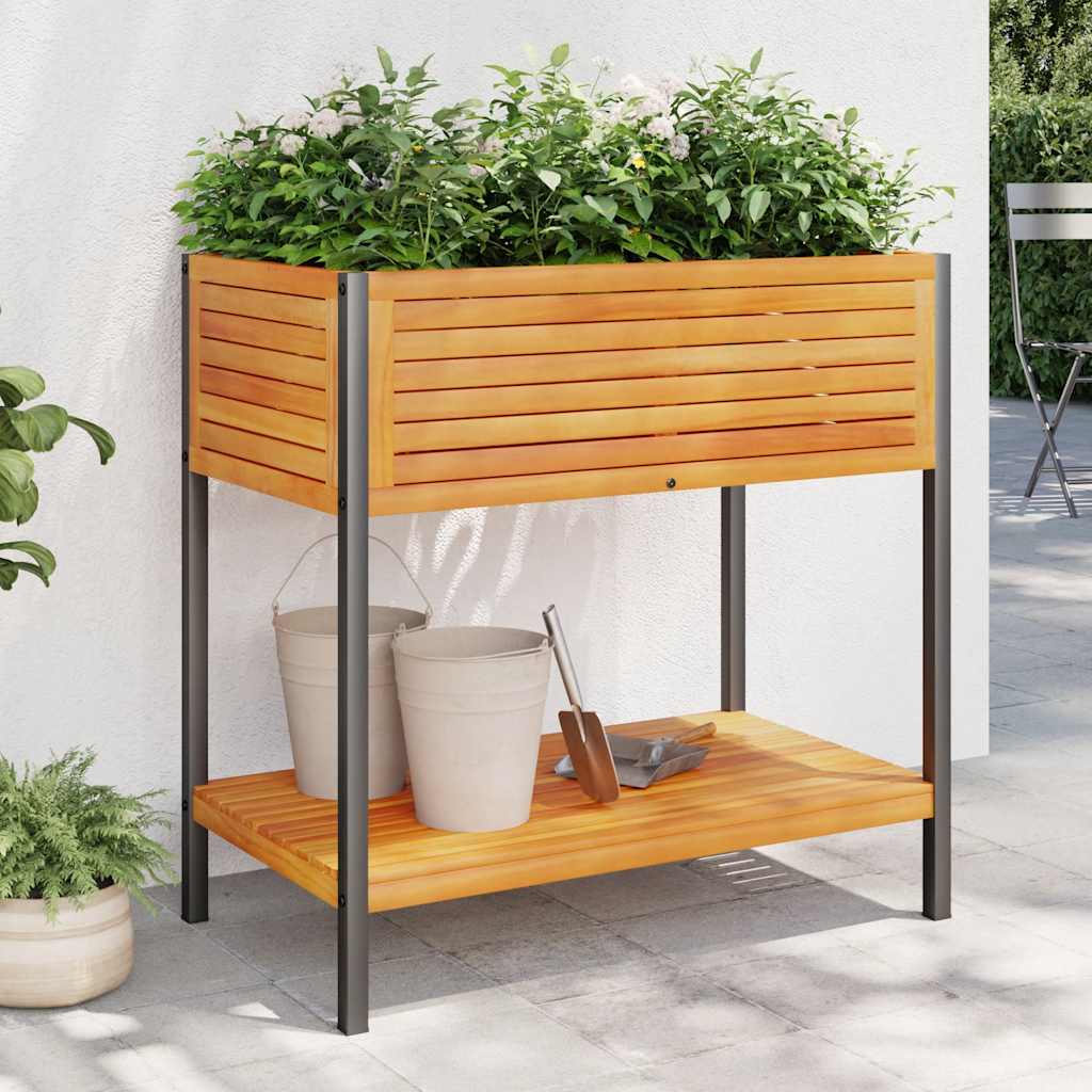 Jardinera con estante de madera maciza de pino 111,5x54x81 cm
