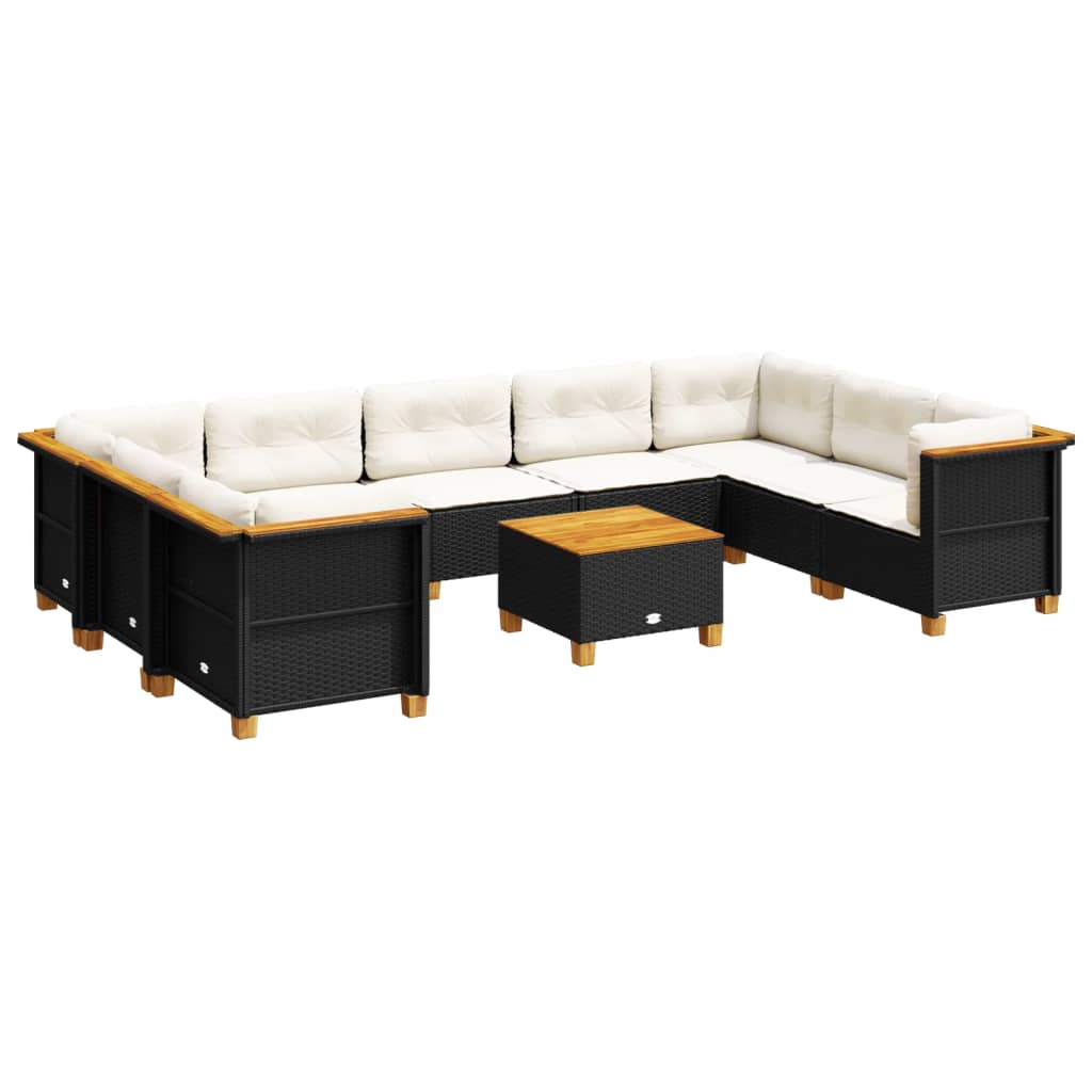 Set de sofás de jardín 10 pzas cojines ratán sintético negro