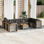 Set de sofás de jardín 10 pzas con cojines ratán sintético gris
