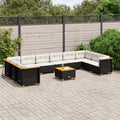 Set de sofás de jardín 11 pzas y cojines ratán sintético negro