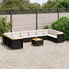 Set de sofás de jardín 11 pzas y cojines ratán sintético negro