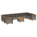 Set de sofás de jardín 11 pzas y cojines ratán sintético gris