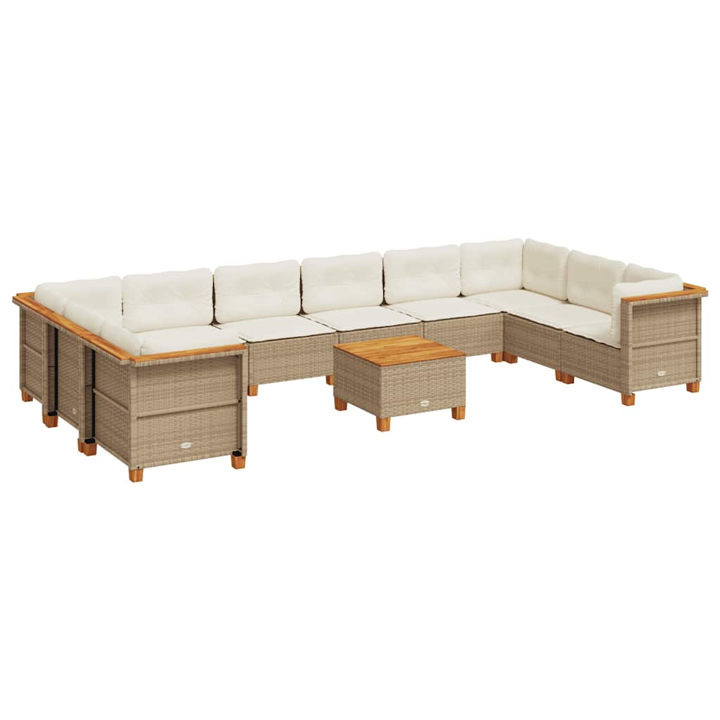 Set de sofás de jardín 11pzas con cojines ratán sintético beige