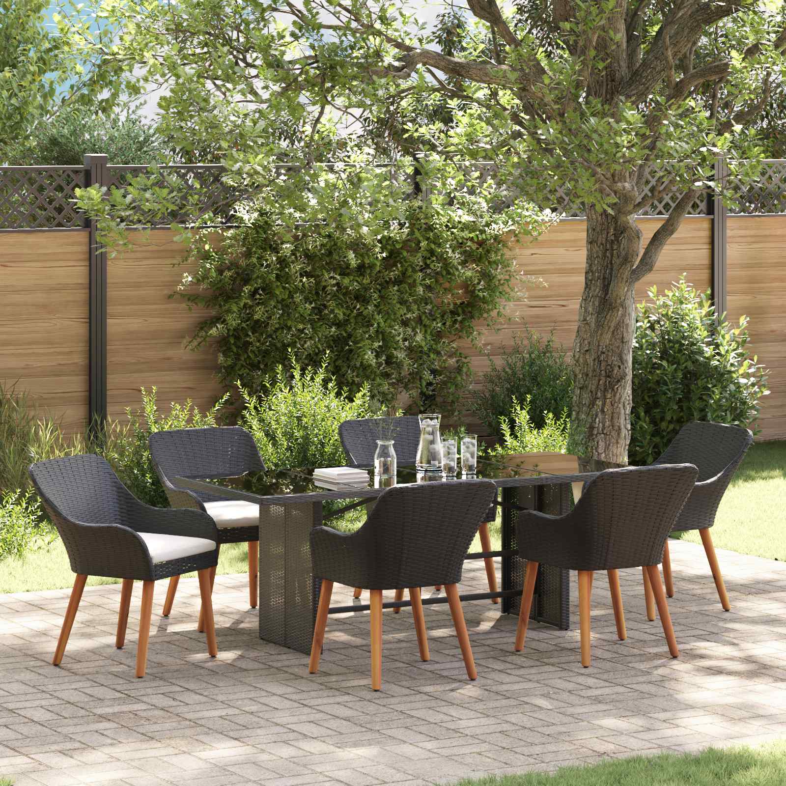 Conjunto de Comedor de Jardín 7 pcs Beige ratán sintético