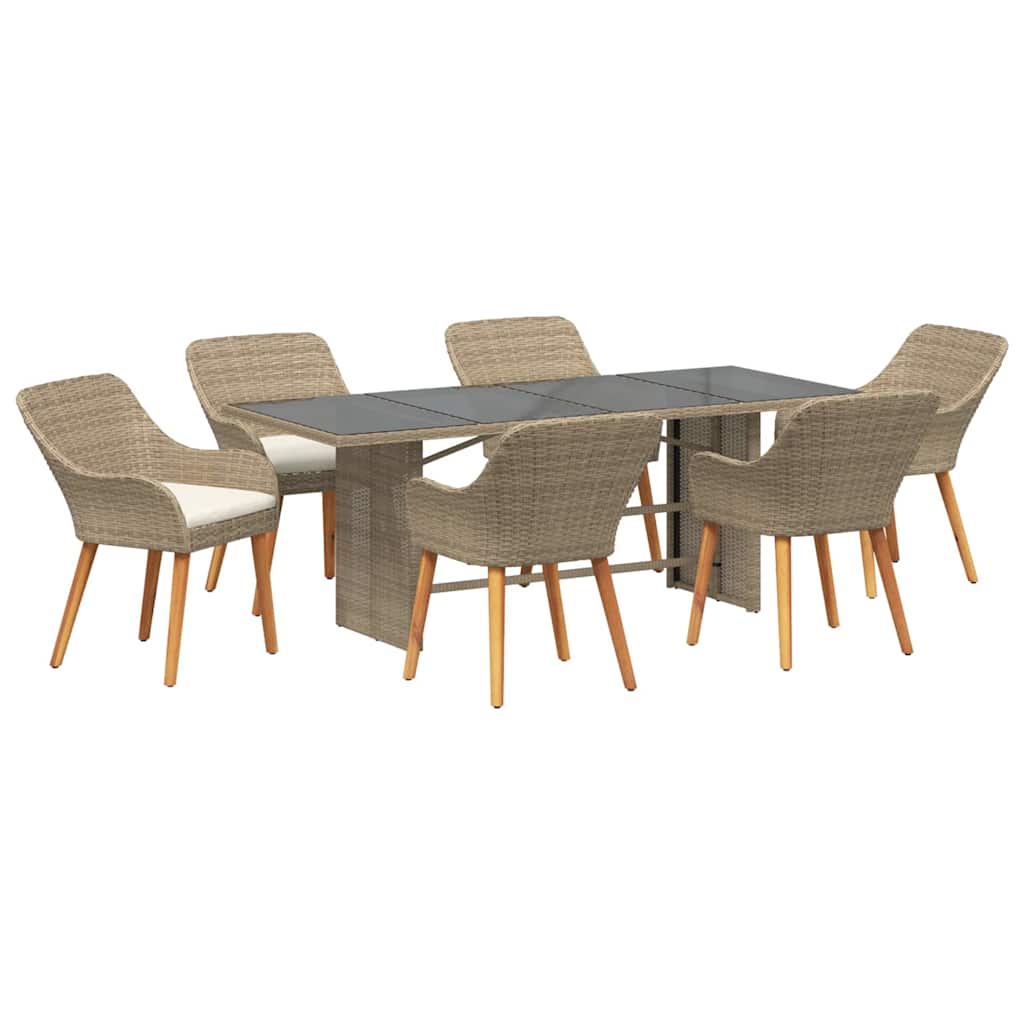 Conjunto de Comedor de Jardín 7 pcs Beige ratán sintético