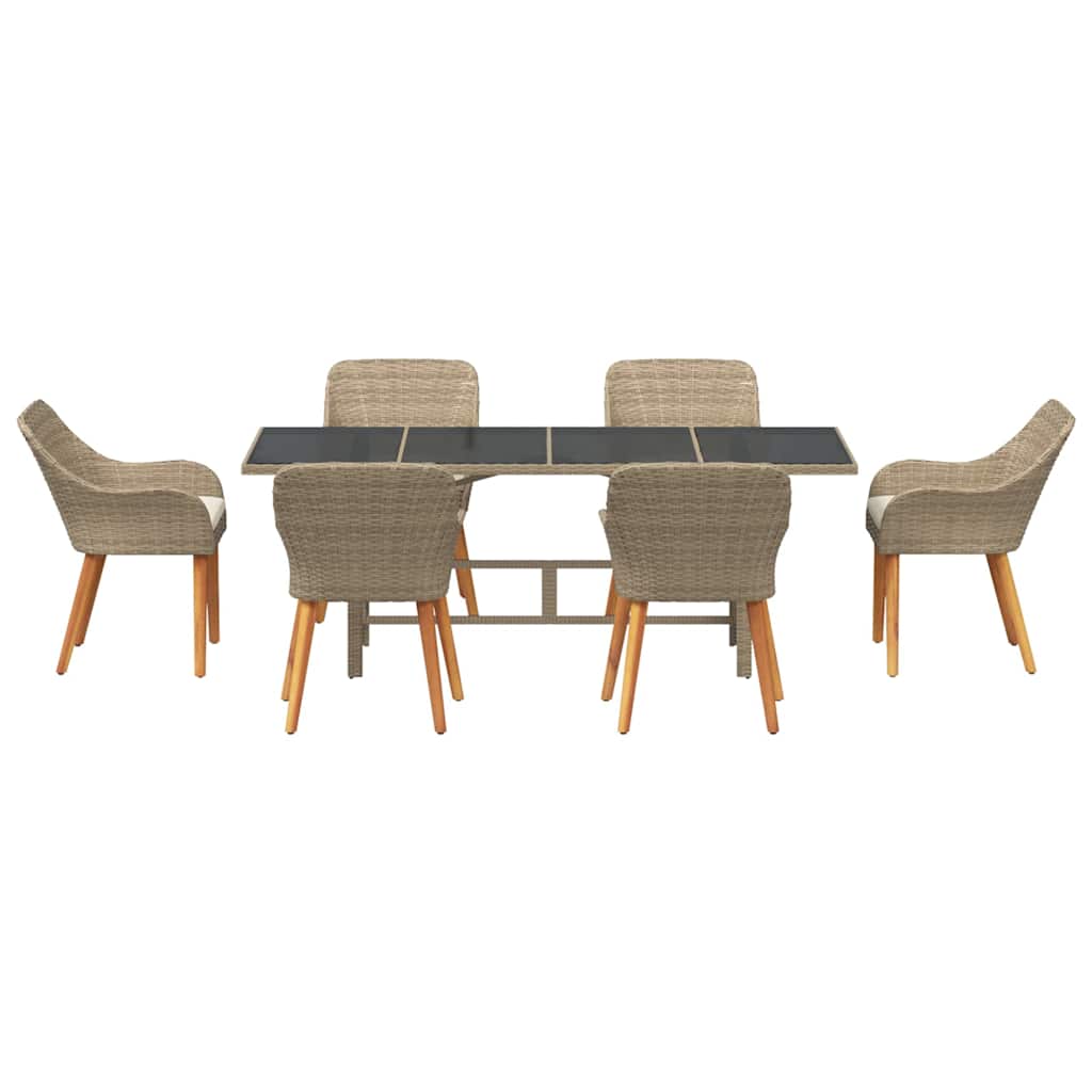 Conjunto de Comedor de Jardín 7 pcs Beige ratán sintético