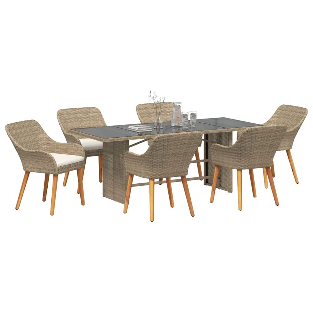 Conjunto de Comedor de Jardín 7 pcs Beige ratán sintético
