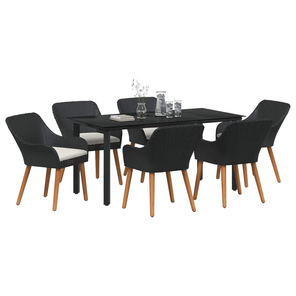 Conjunto de Comedor de Jardín 7 pcs Negro ratán sintético