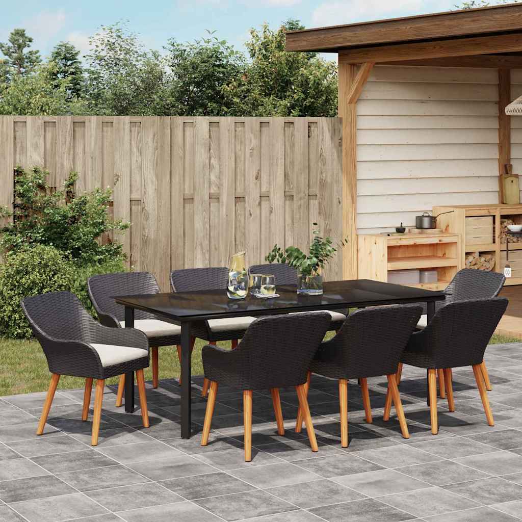 Conjunto de Comedor de Jardín 9 pcs Negro ratán sintético