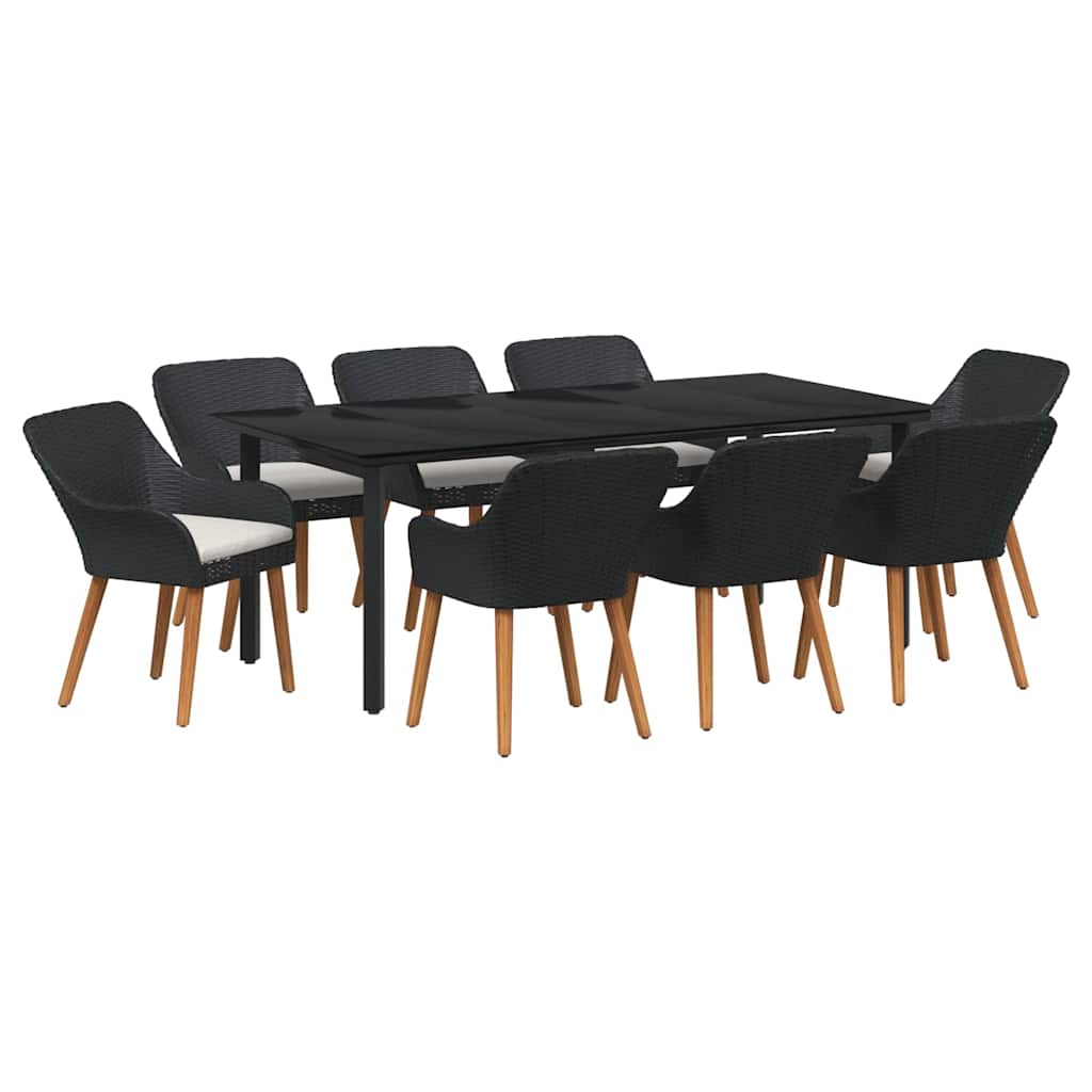 Conjunto de Comedor de Jardín 9 pcs Negro ratán sintético