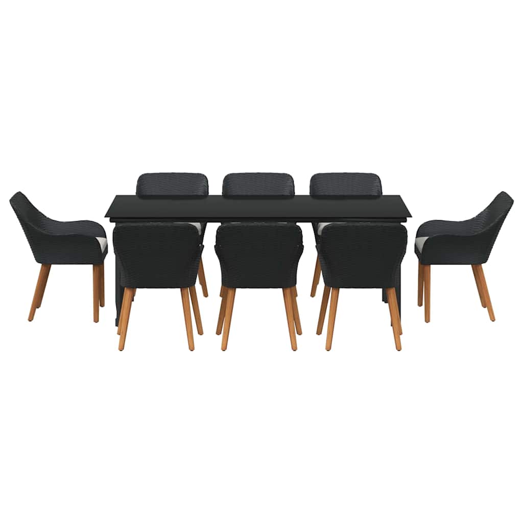 Conjunto de Comedor de Jardín 9 pcs Negro ratán sintético