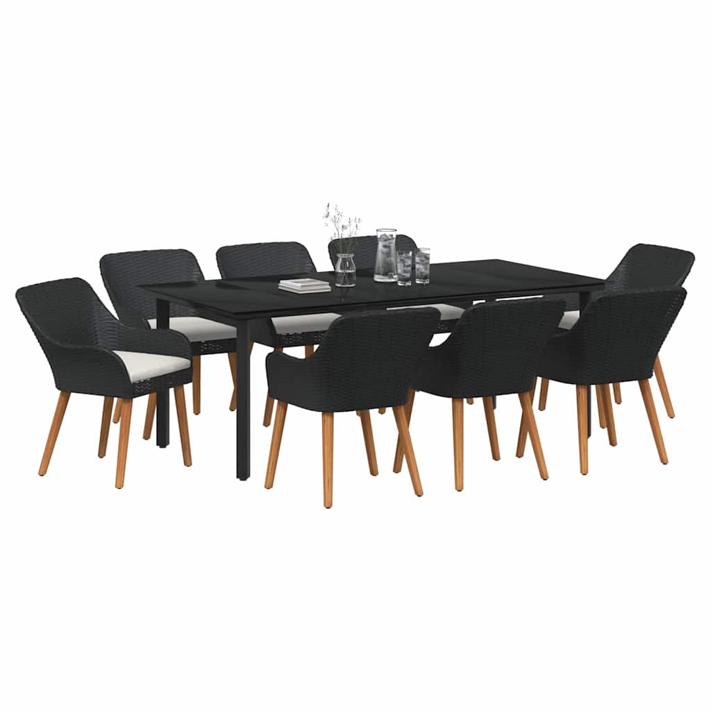 Conjunto de Comedor de Jardín 9 pcs Negro ratán sintético