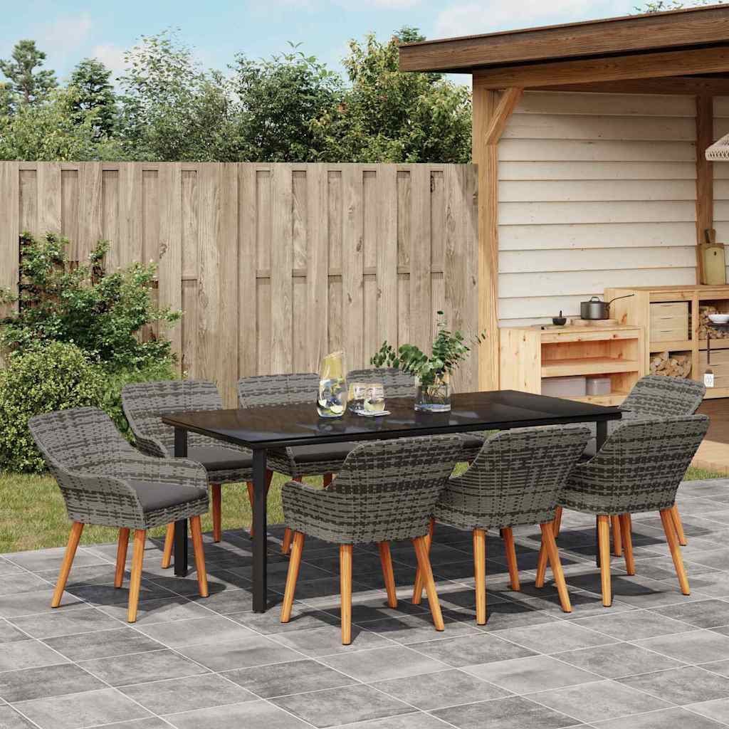 Conjunto de Comedor de Jardín 9 pcs Gris ratán sintético