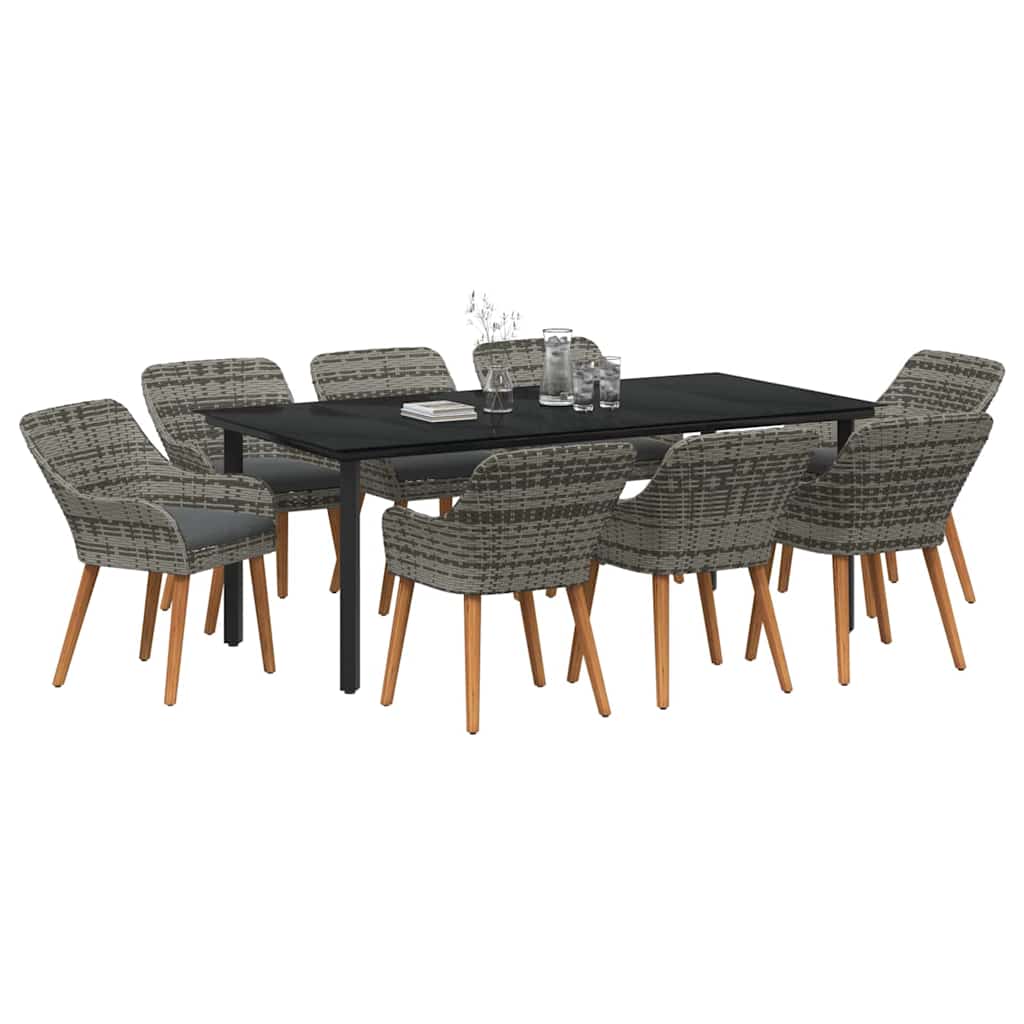 Conjunto de Comedor de Jardín 9 pcs Gris ratán sintético