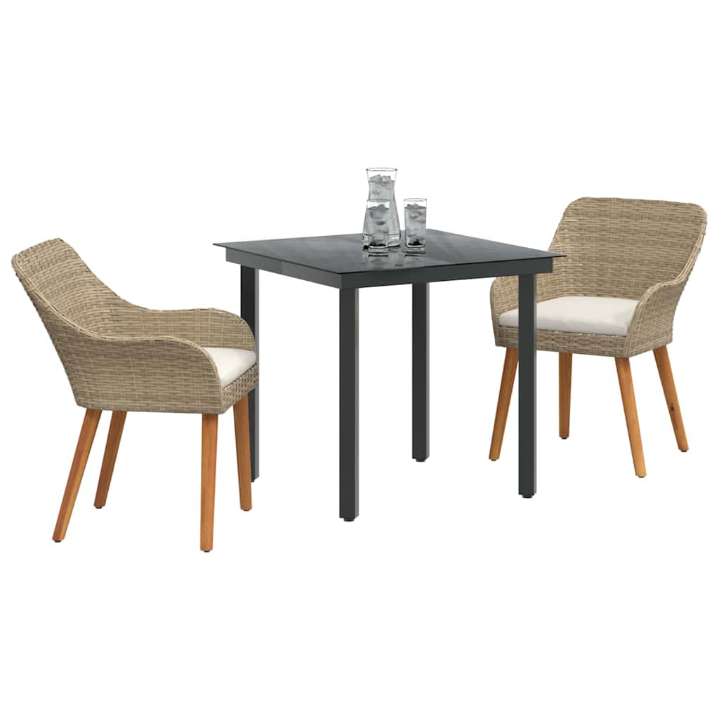 Conjunto de Comedor de Jardín 3 pcs Beige ratán sintético