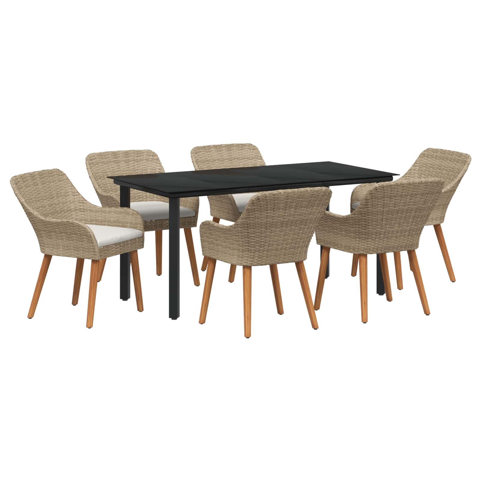 Conjunto de Comedor de Jardín 7 pcs Beige ratán sintético