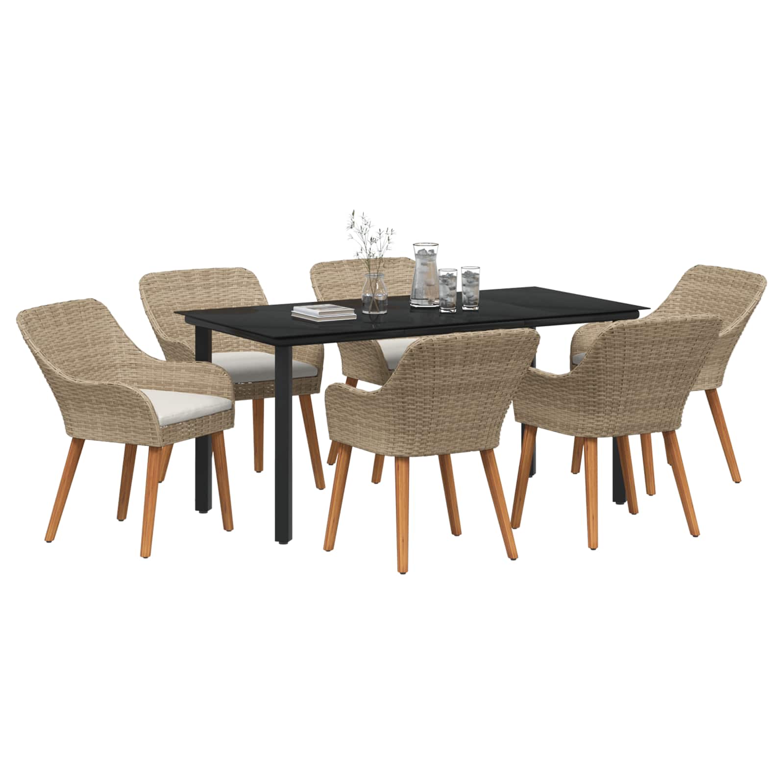 Conjunto de Comedor de Jardín 7 pcs Beige ratán sintético