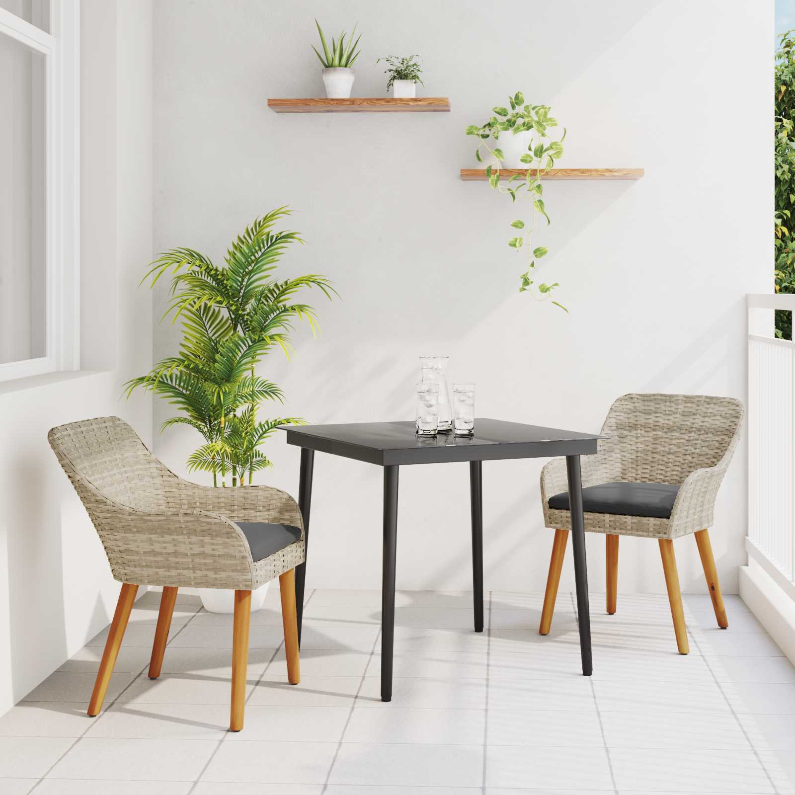 Conjunto de Comedor de Jardín 3 pcs Beige y Negro Ratán