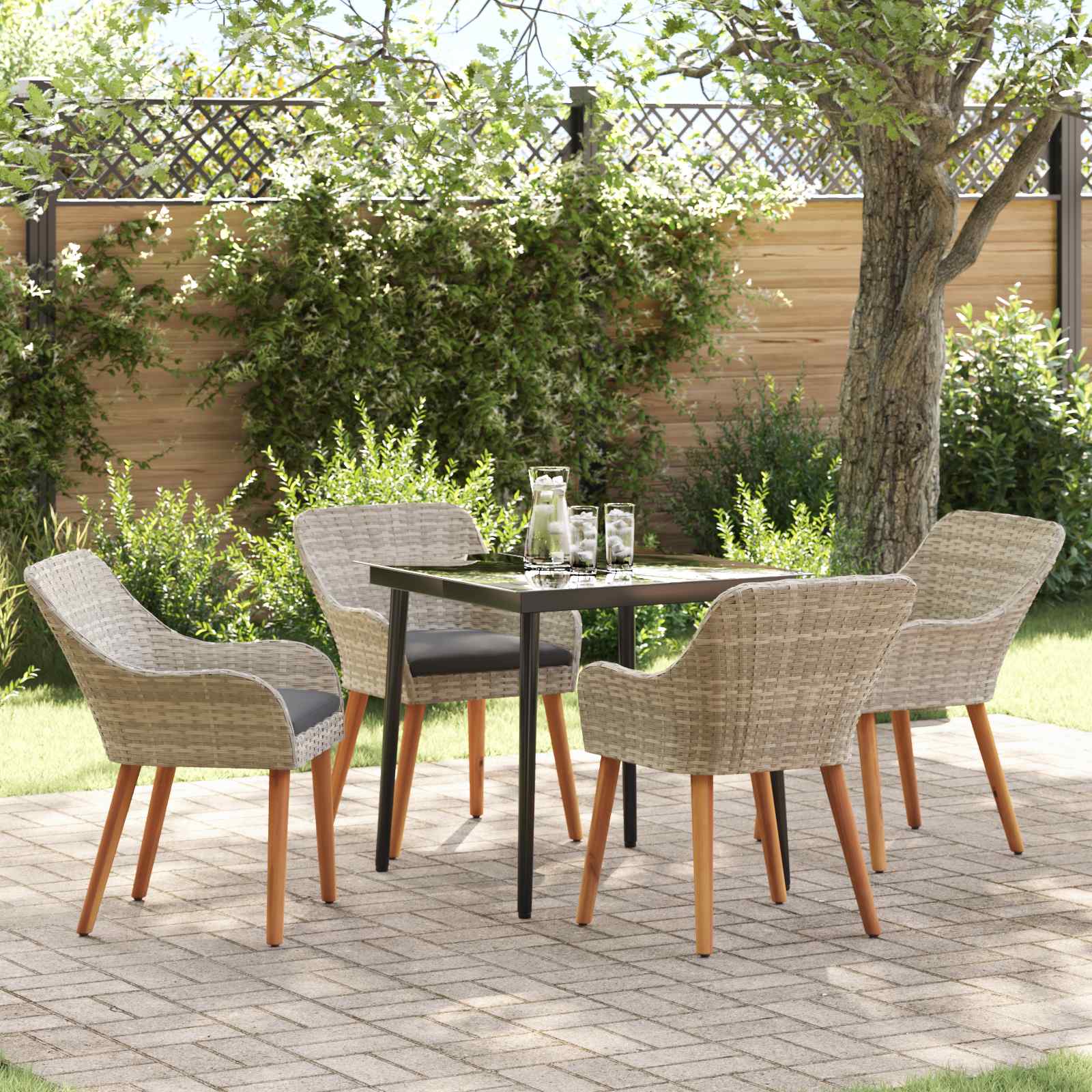 Conjunto de Comedor de Jardín 5 pcs Beige y Negro Ratán