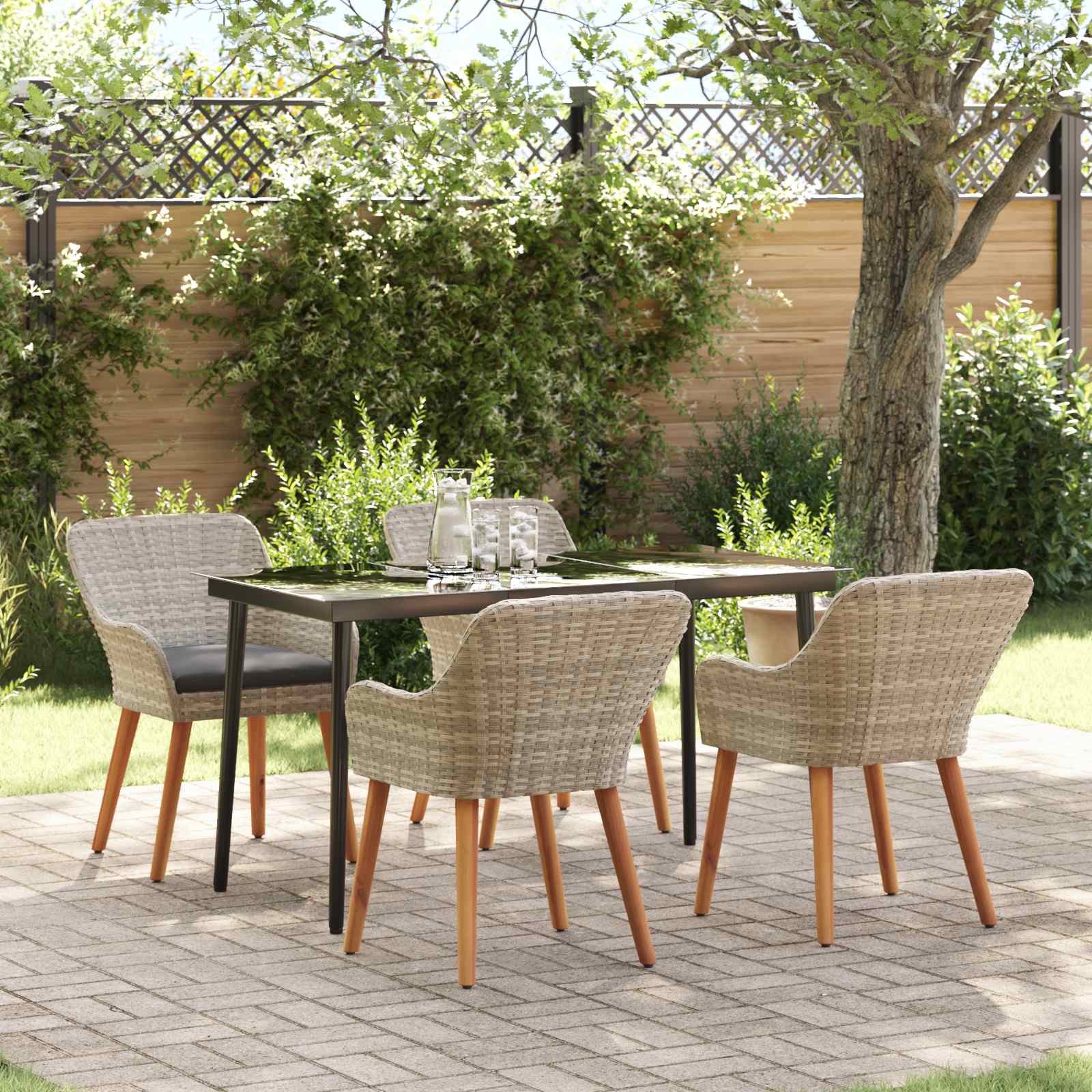Conjunto de Comedor de Jardín 5 pcs Beige y Negro Ratán