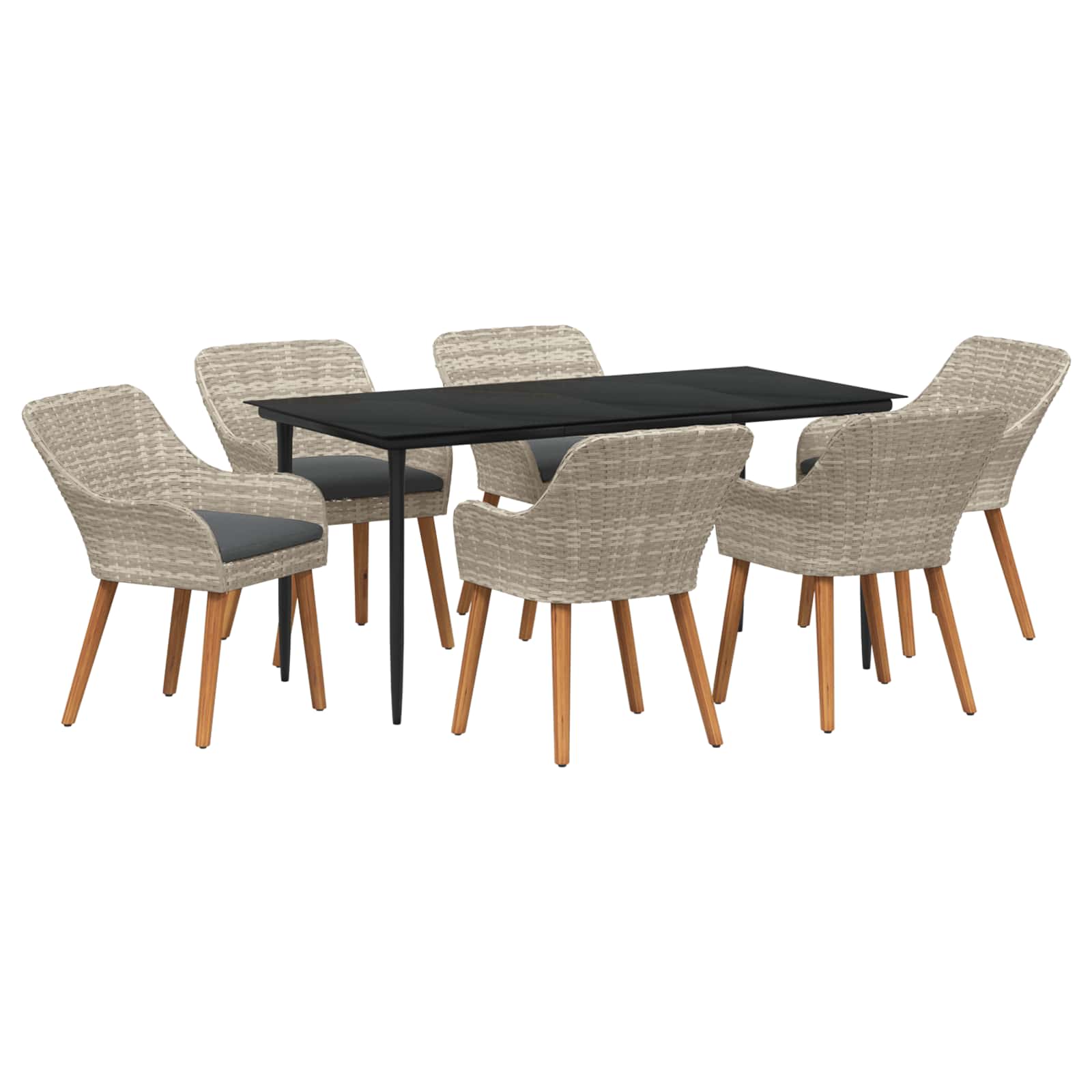 Conjunto de Comedor de Jardín 7 pcs Beige y Negro Ratán
