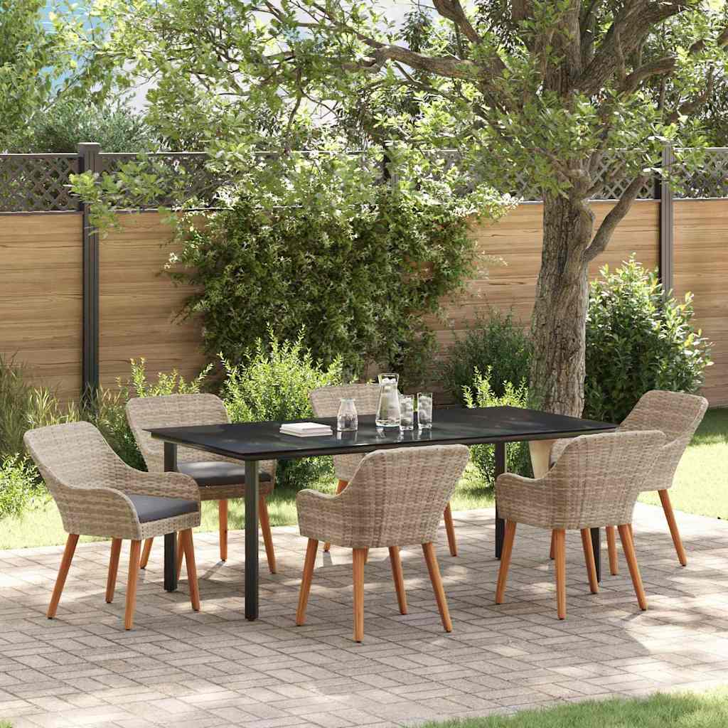 Conjunto de Comedor de Jardín 7 pcs Beige y Negro Ratán