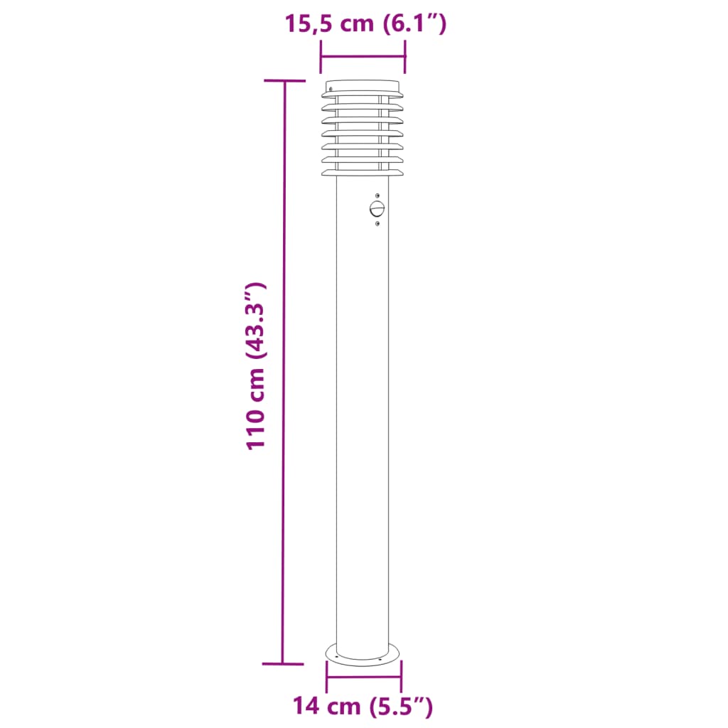 Lámparas de suelo de exterior con sensor acero inoxidable 110cm