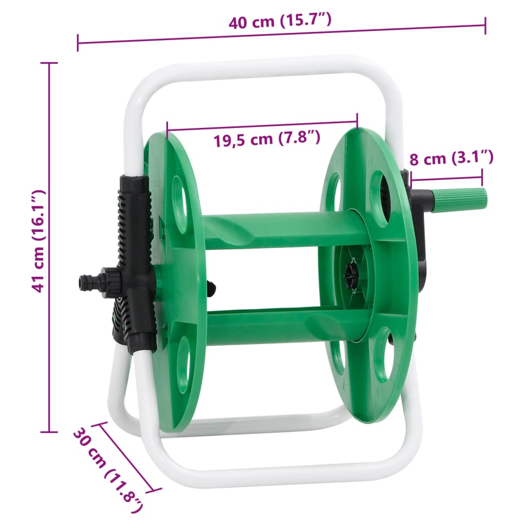 Carrete de rollo para manguera de pie acero verde 45 m 1/2"