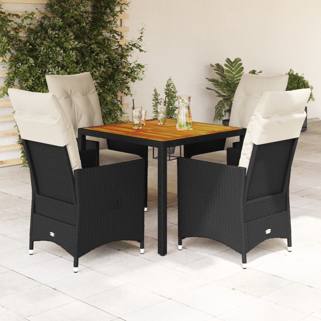 Juego comedor jardín 4 piezas con cojines ratán sintético negro