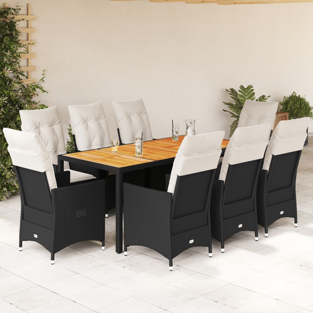 Juego comedor jardín 4 piezas con cojines ratán sintético negro