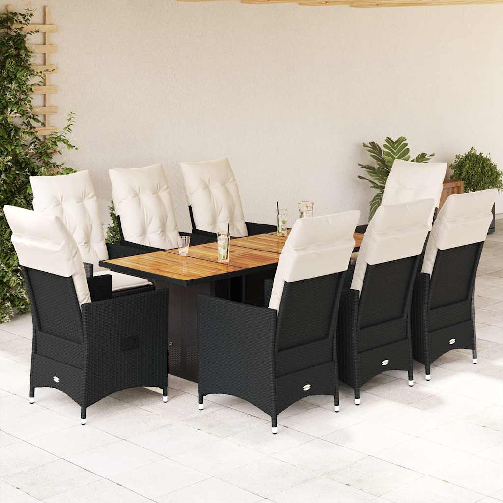 Juego comedor jardín 4 piezas con cojines ratán sintético negro