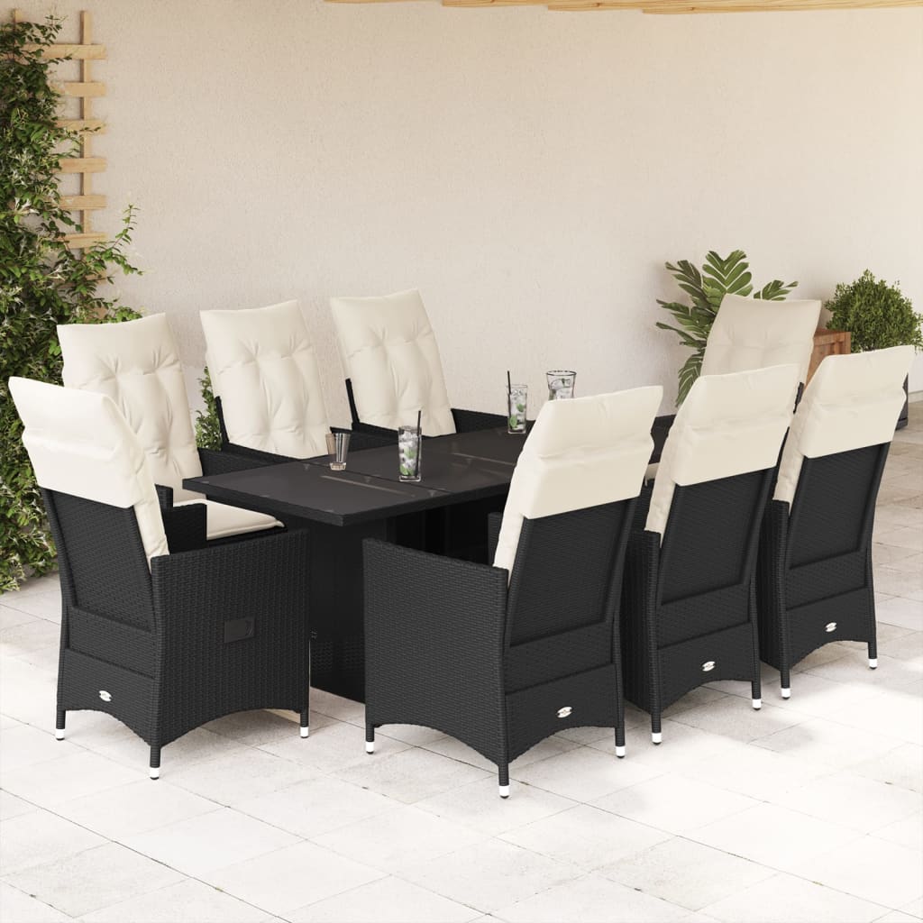Juego comedor jardín 4 piezas con cojines ratán sintético negro