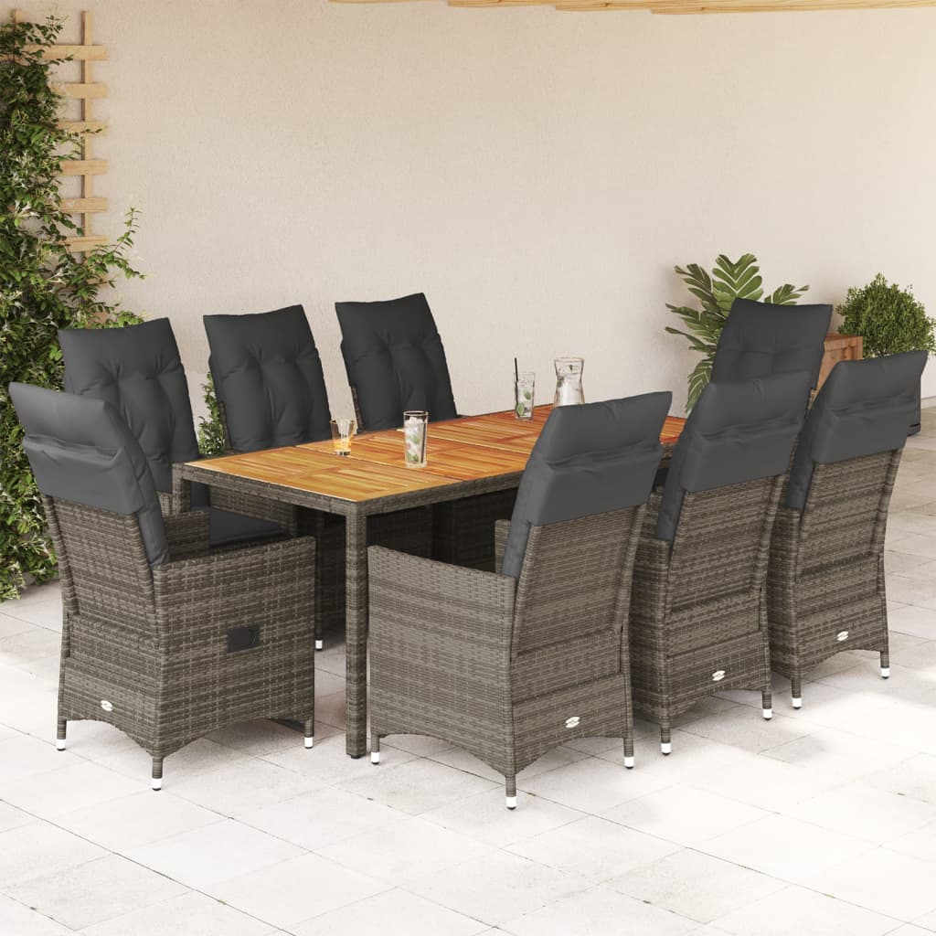 Juego comedor jardín 4 piezas con cojines ratán sintético negro