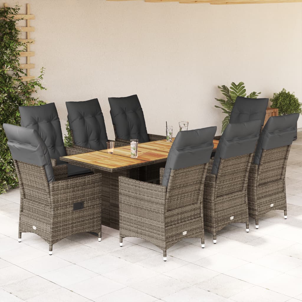 Juego comedor jardín 4 piezas con cojines ratán sintético negro