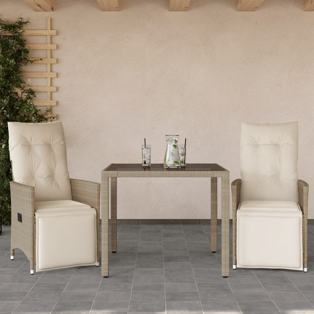 Juego de bistró plegable con cojines 5 pzas bambú blanco crema
