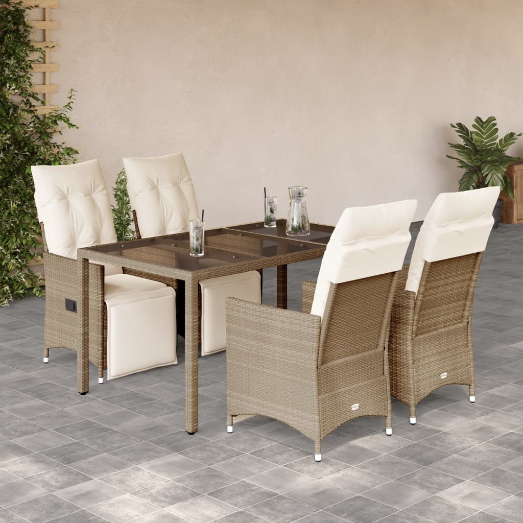 Juego de bistró plegable con cojines 5 pzas bambú blanco crema
