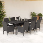 Juego de comedor para jardín 9 piezas textilene negro