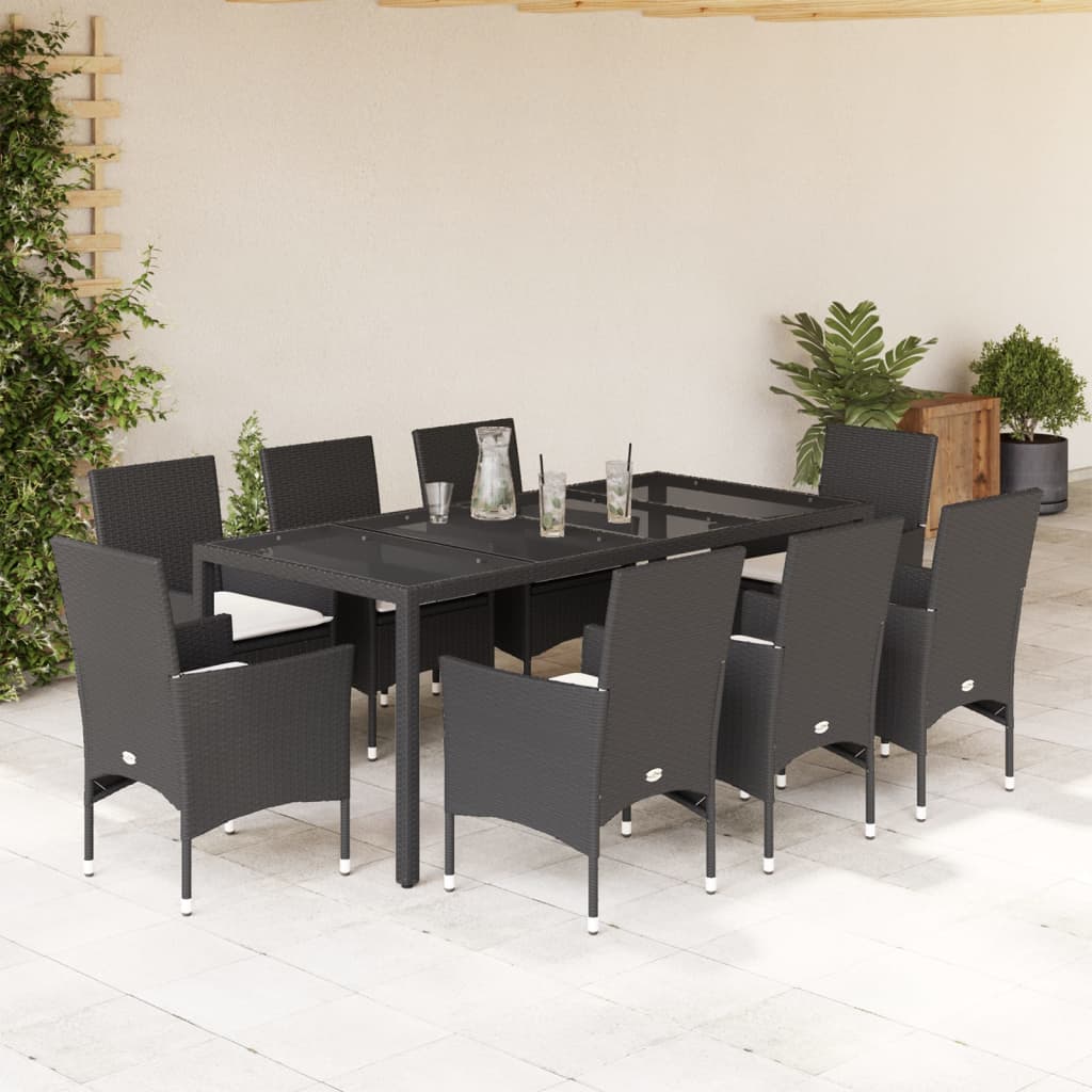 Juego de comedor para jardín 9 piezas textilene negro