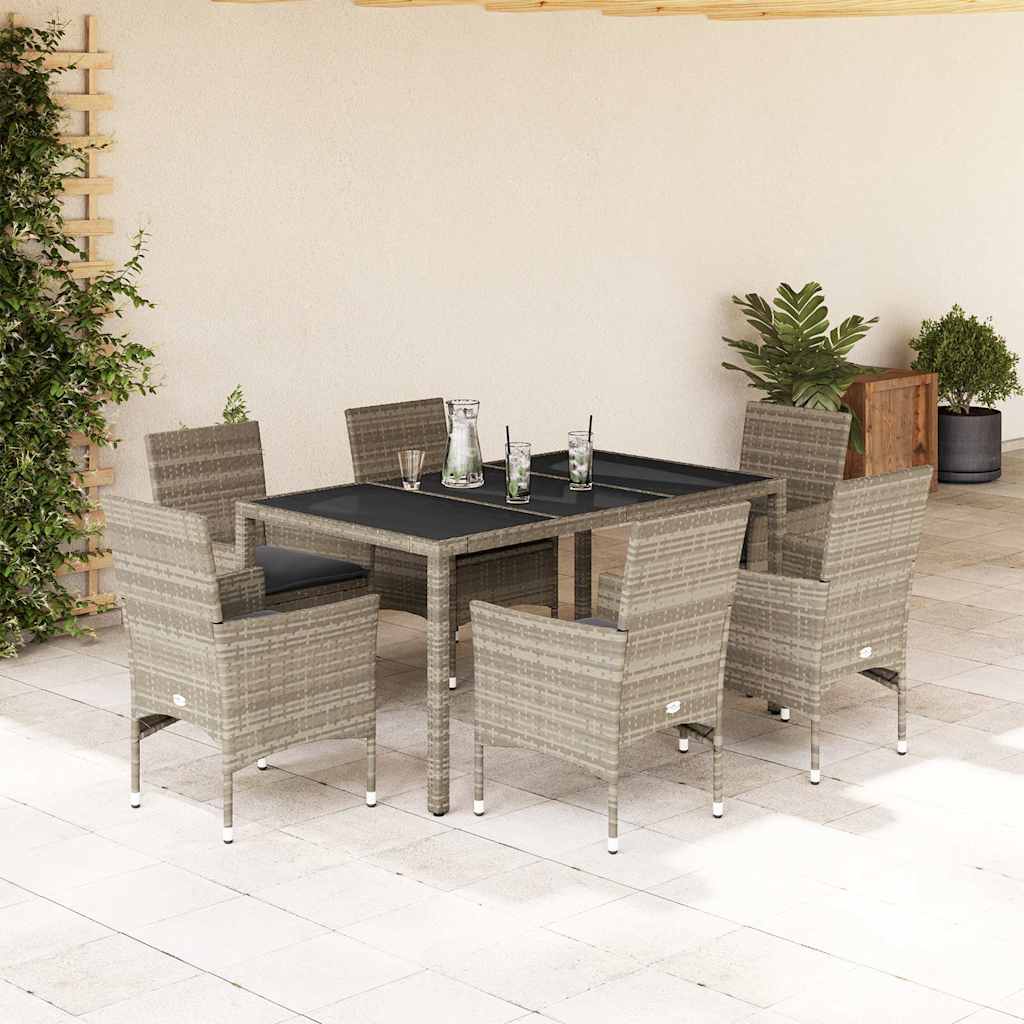 Set de comedor jardín 11 pzas con cojines ratán sintético negro