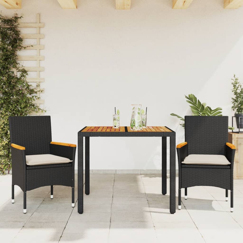 Set de comedor jardín 11 pzas con cojines ratán sintético negro
