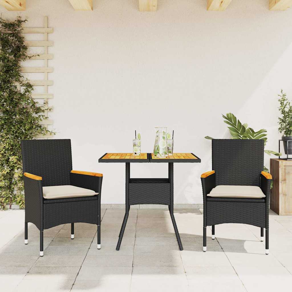 Set de comedor jardín 11 pzas con cojines ratán sintético negro