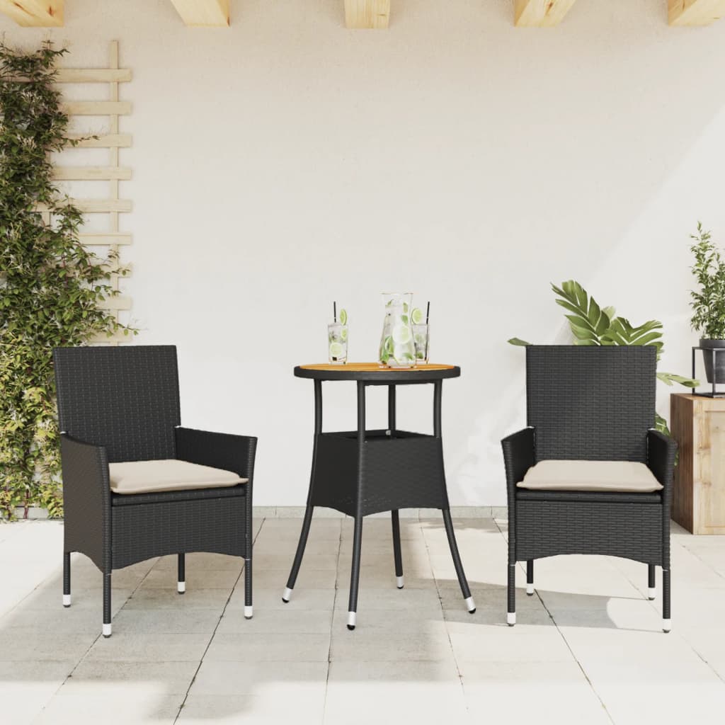 Set de comedor jardín 11 pzas con cojines ratán sintético negro