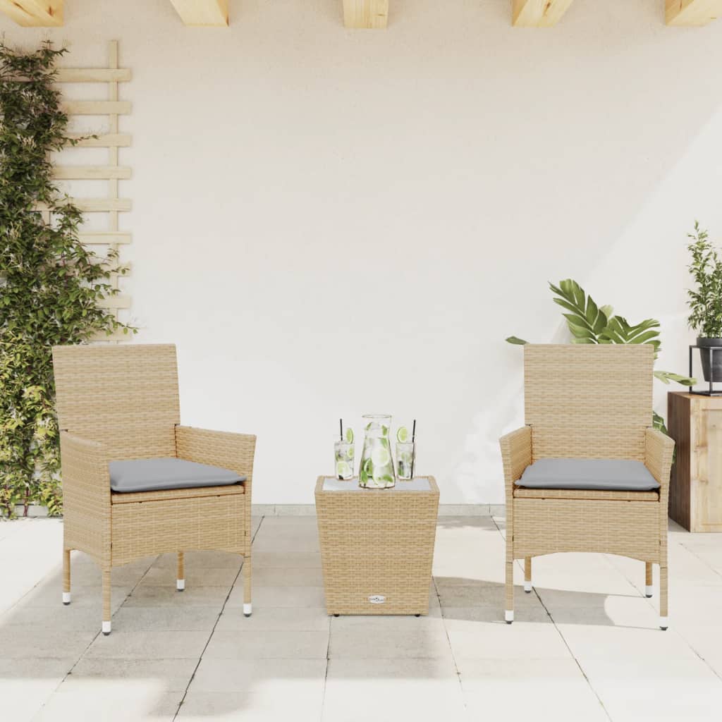 Juego de bistro de 3 piezas polipropileno y madera maciza beige