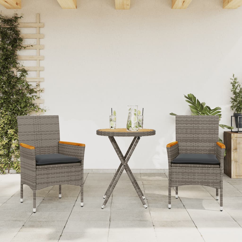 Juego de bistro de 3 piezas polipropileno y madera maciza beige