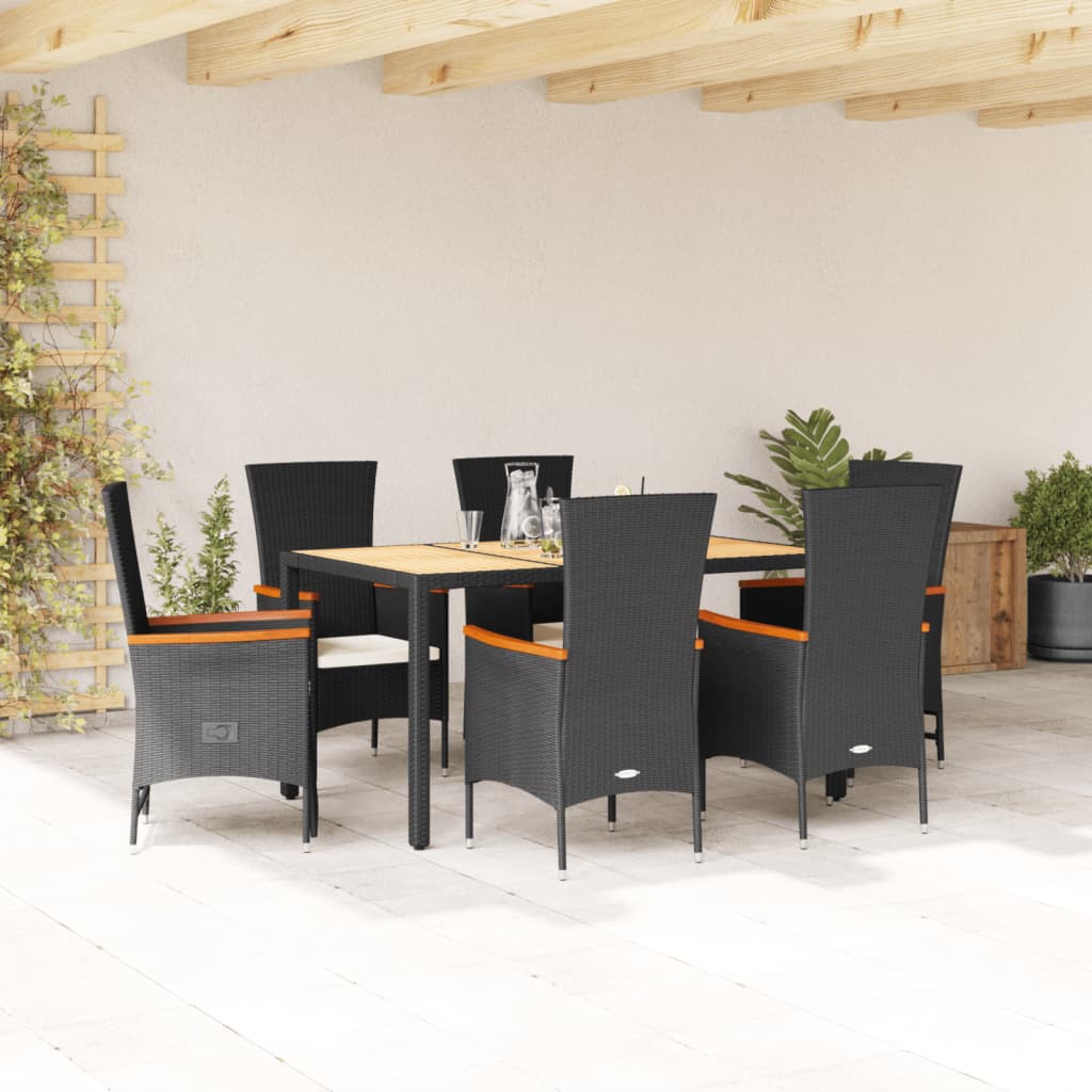Juego comedor jardín 4 piezas con cojines ratán sintético negro