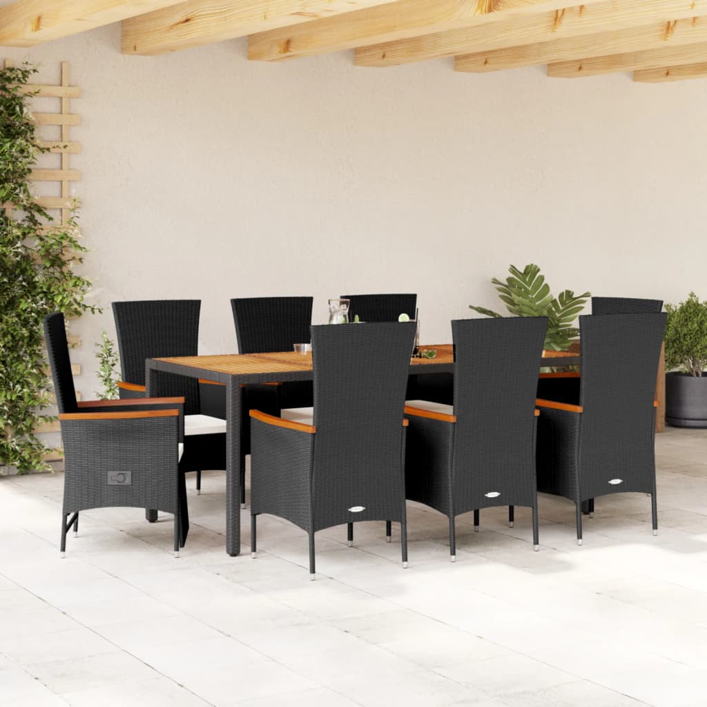 Juego comedor jardín 4 piezas con cojines ratán sintético negro