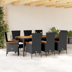 Juego comedor jardín 4 piezas con cojines ratán sintético negro