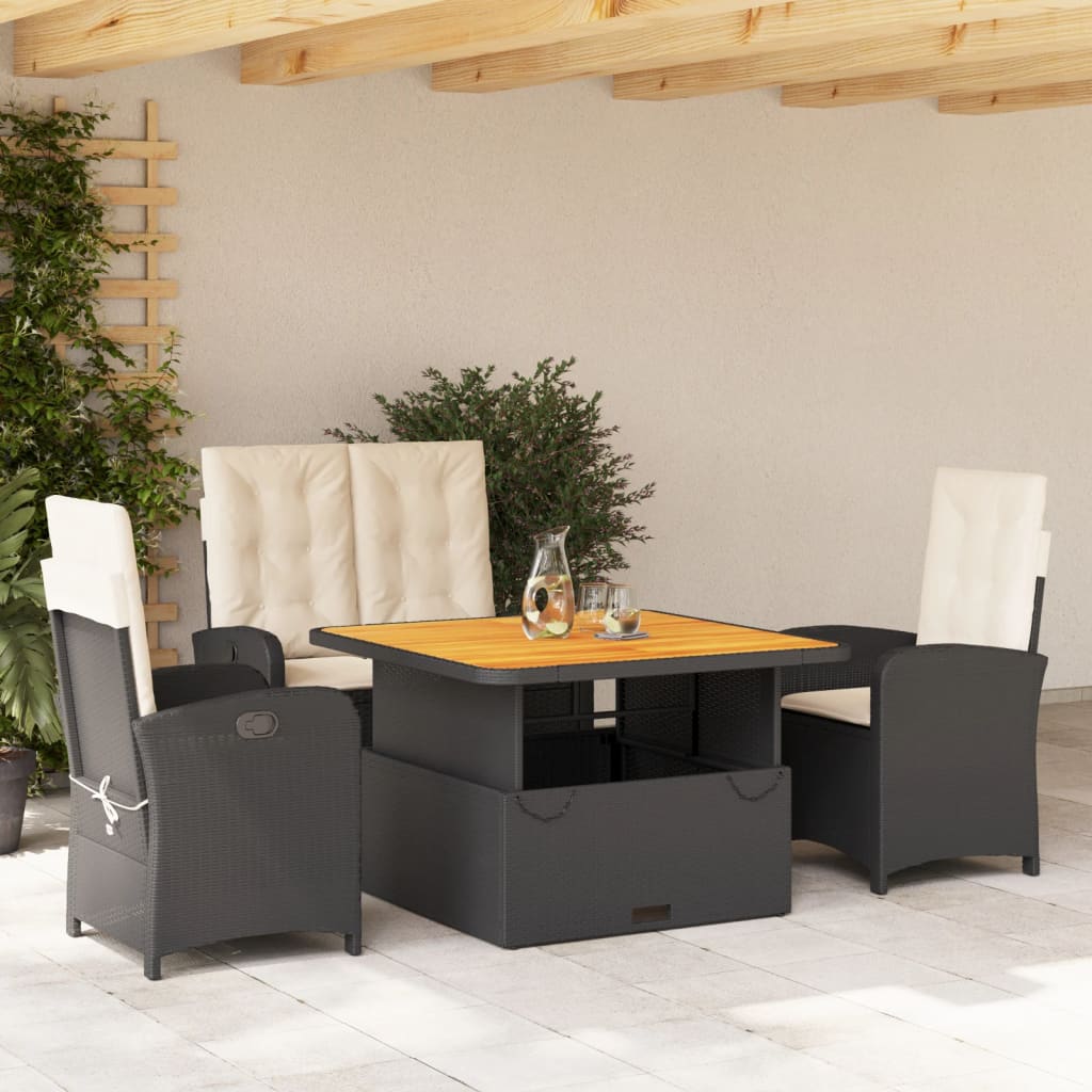 Juego comedor jardín 3 pzas cojines ratán sintético vidrio gris
